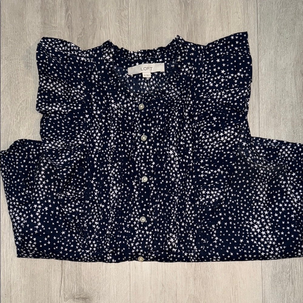 LOFT Navy and White Star Blouse